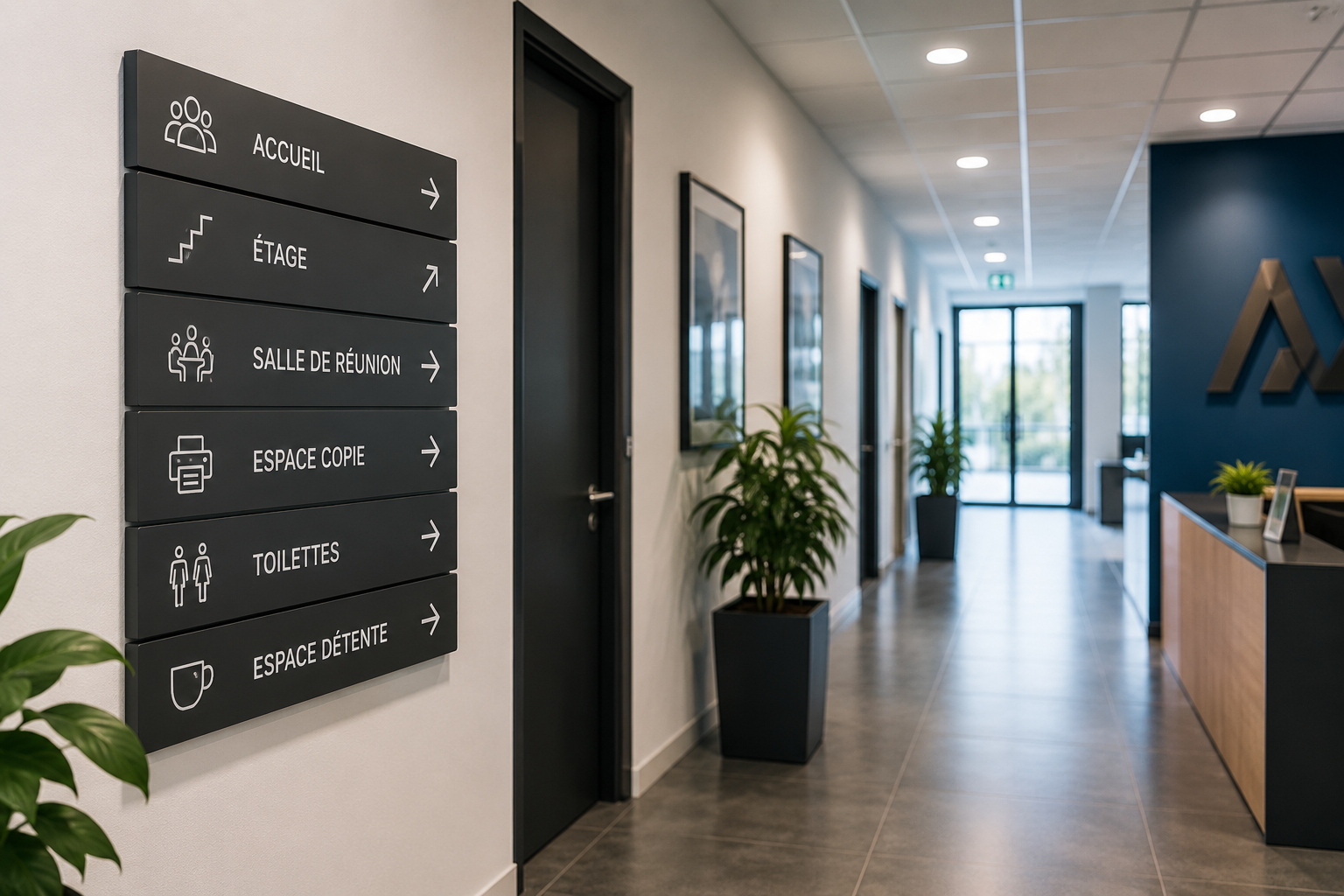 Signalétique intérieure professionnelle dans les Yvelines Impression et pose de signalétique intérieure pour bureaux et entreprises dans les Yvelines